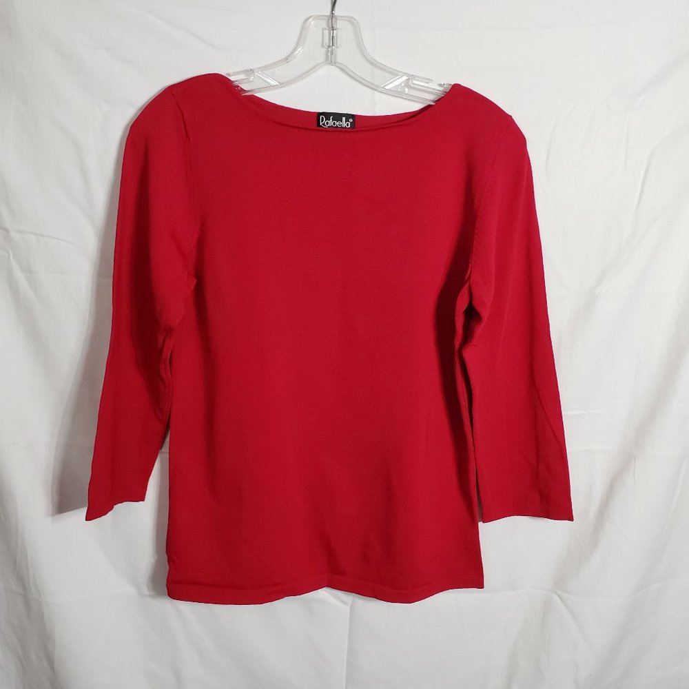 Rafaella Womens Size M 8-10 Red Knit Top Sweater Boat Neck 3/4 Sleeves #1064